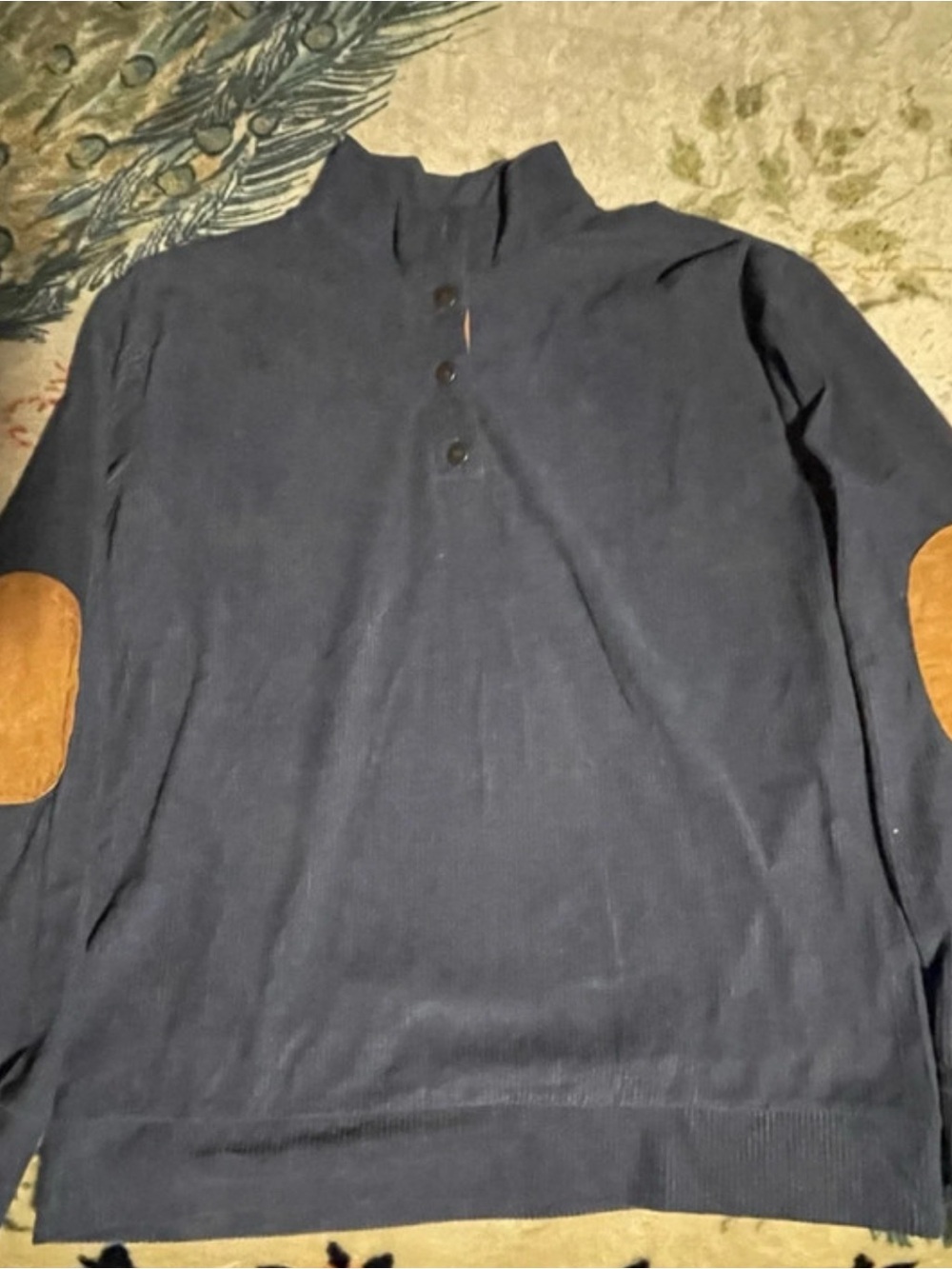 Men's Long Sleeve Henley with Elbow Patches - Navy